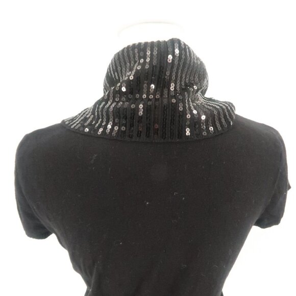 Michael Kors Black Short Sleeve Sweater w Sequin Cowl Neck Size Medium - Picture 8 of 10